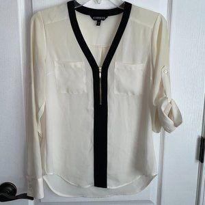 Express Women's Cream and Black Blouse